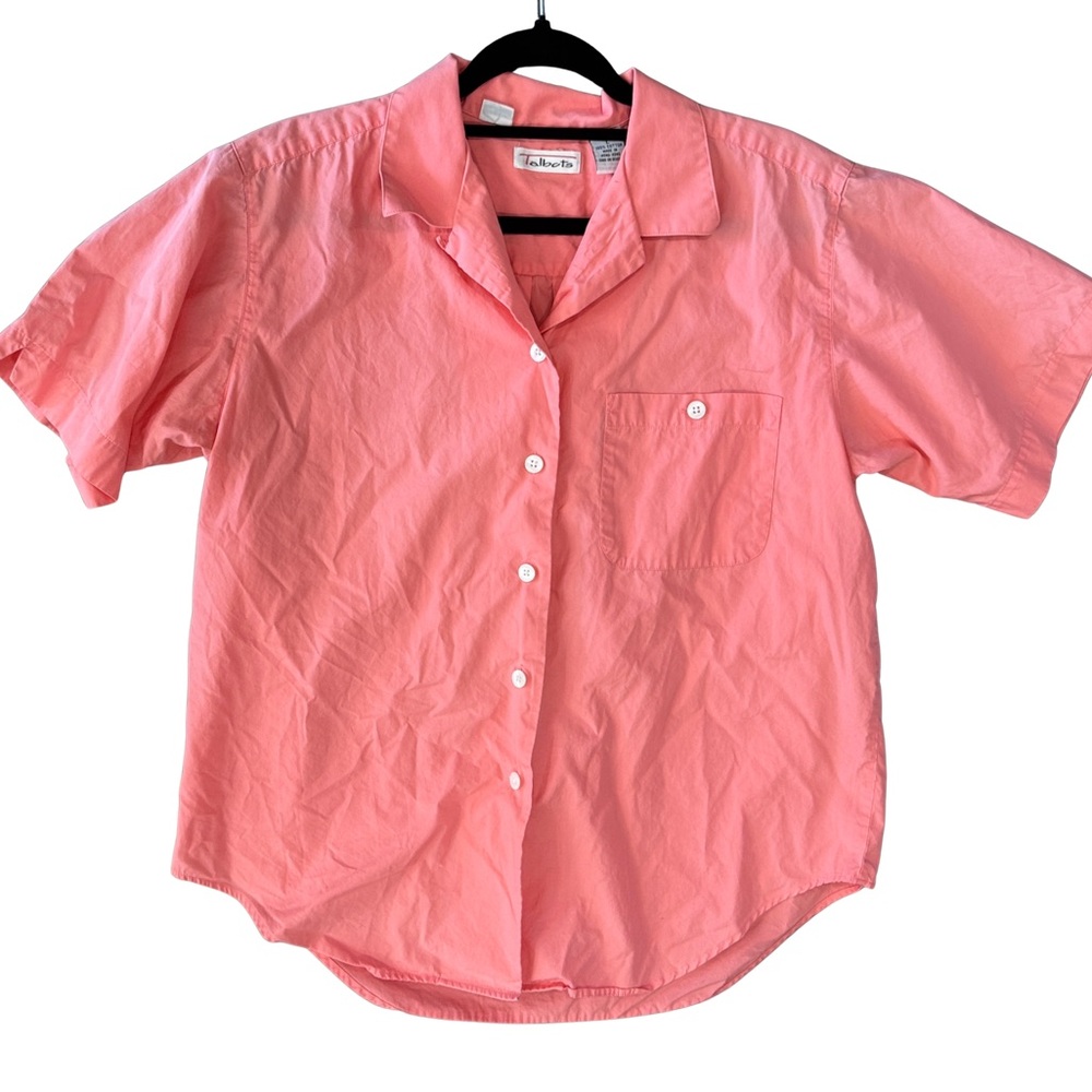 Talbots Pink Short-Sleeve Button-Up Camp Shirt
